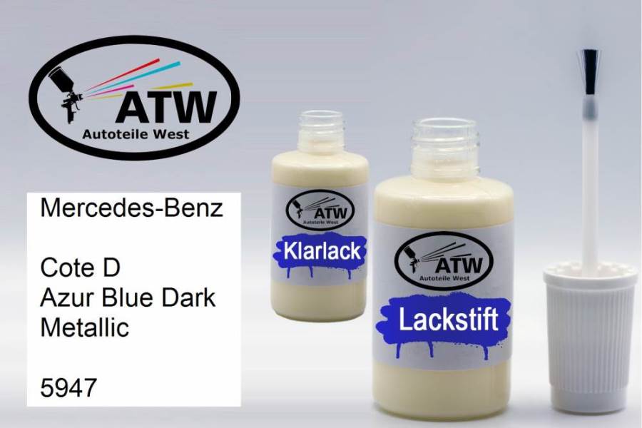 Mercedes-Benz, Cote D Azur Blue Dark Metallic, 5947: 20ml Lackstift + 20ml Klarlack - Set, von ATW Autoteile West.